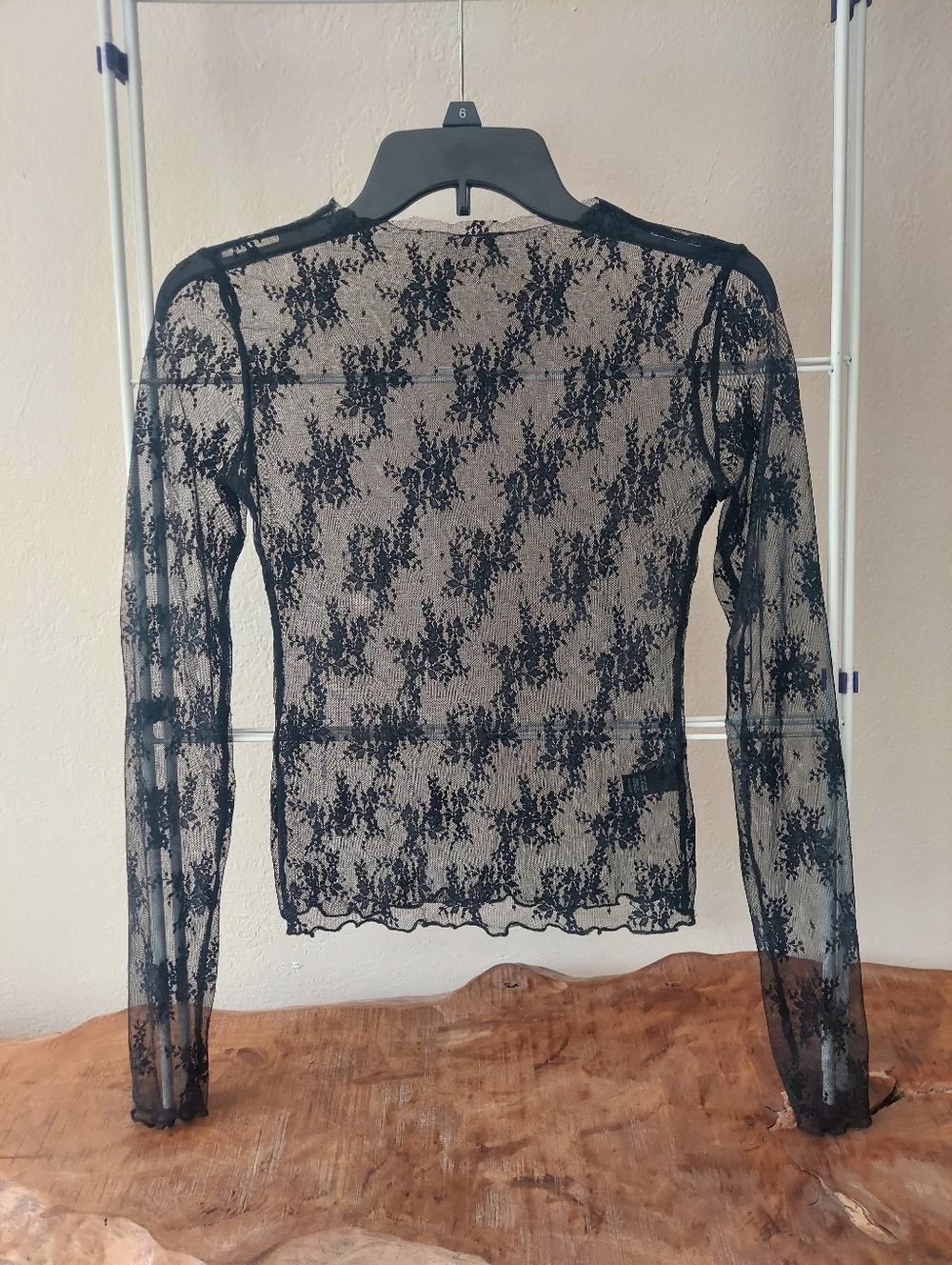 SOLD Black Lace Long-Sleeve Sheer Top - Picture 7 of 7